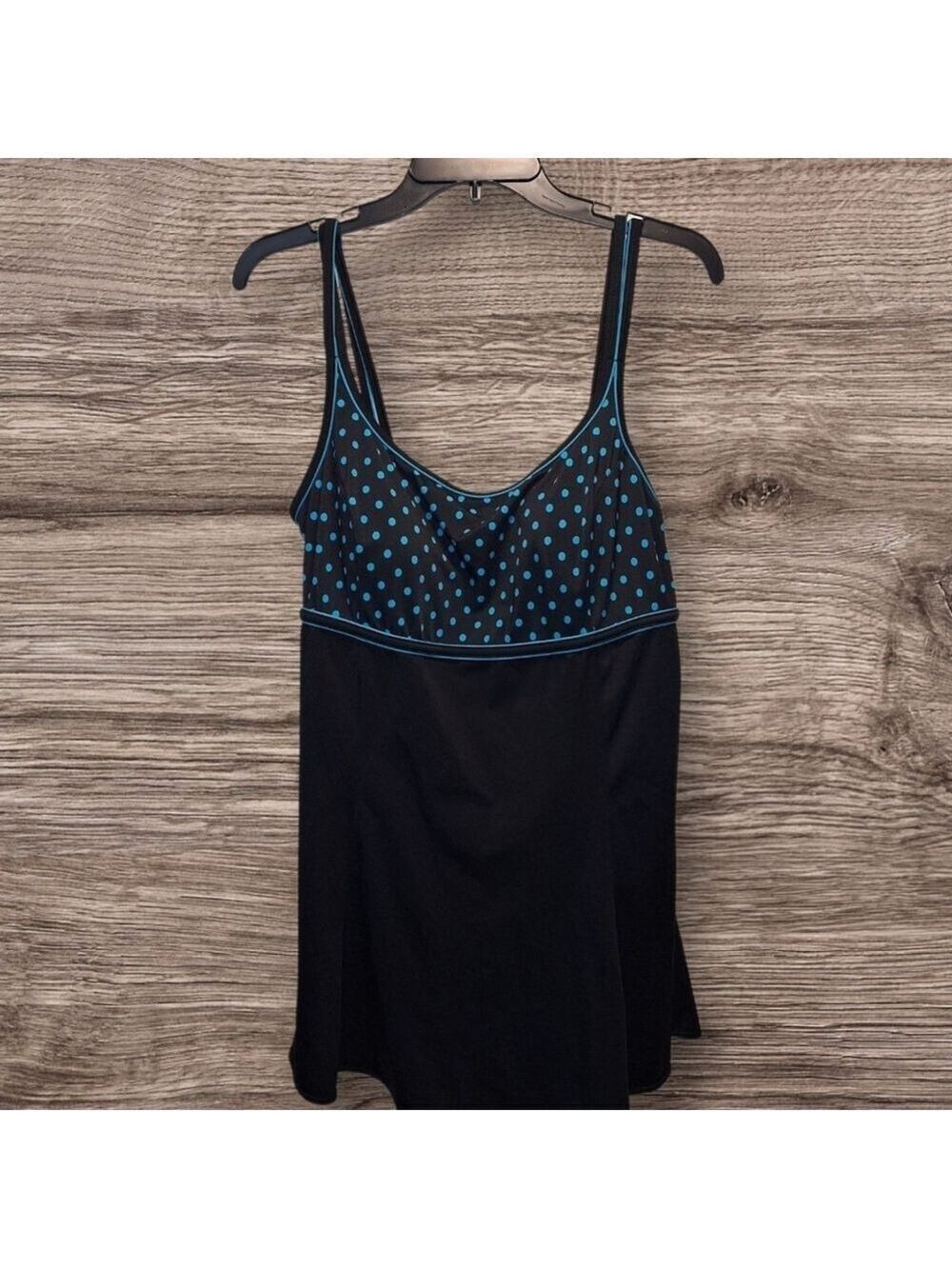 Polka Dot Swimsuit Dress Black and Blue